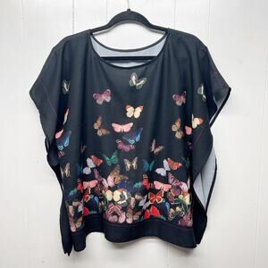 Yumi Butterfly Print Cottagecore Gardencore Bohemian Lightweight Tunic Top S/M